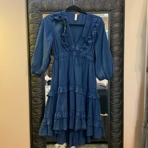 Anthropologie Pilcro ruffled v-neck denim dress sz Xs